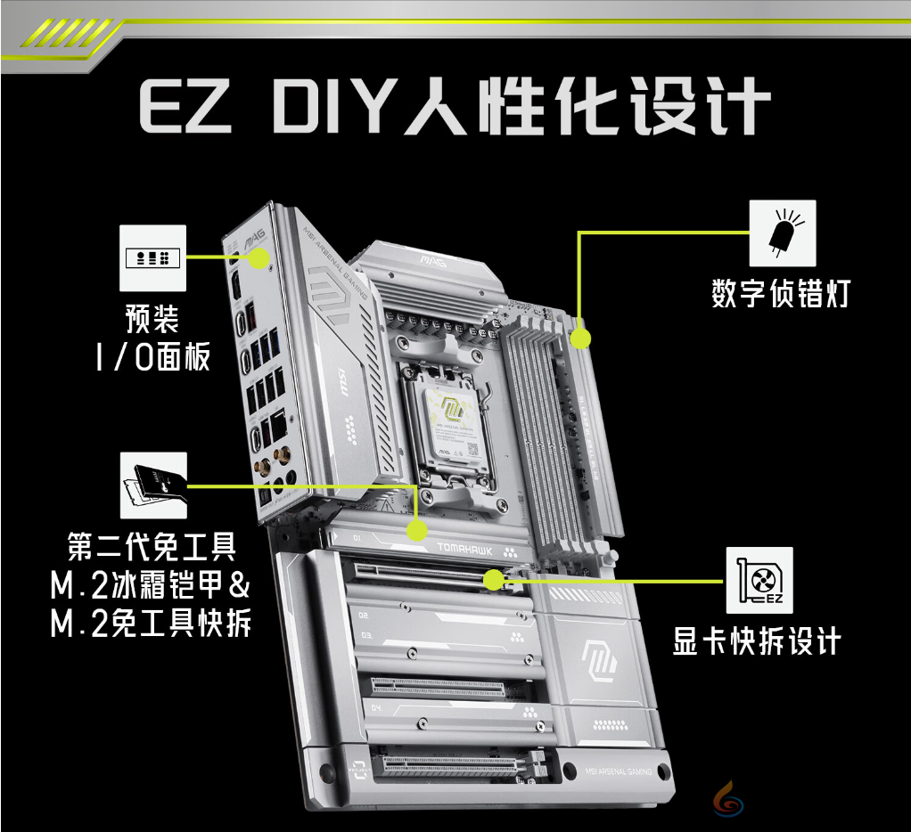 微星银色战斧降临！X870E TOMAHAWK MAX WIFI PZ背插主板上线(图4)